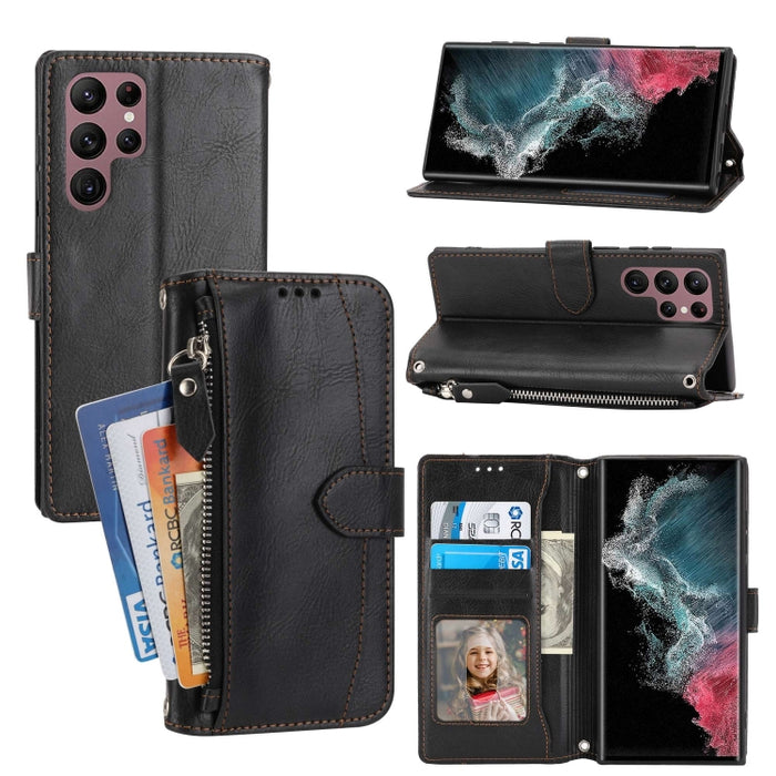 Estuche para teléfono de cuero con cremallera de piel de aceite, For Redmi Note 12 5G Global, For Redmi Note 12 Pro 5G Global, For Redmi Note 12 Pro+ Global, For Redmi Note 12 4G Global, For Xiaomi Redmi 12C, For Samsung Galaxy S23 5G                  ...