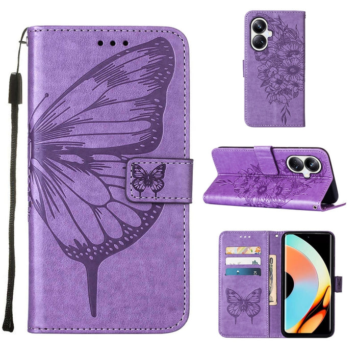 Estuche para teléfono de cuero con mariposa en relieve, For OnePlus Ace 2 5G / 11R 5G, For Motorola Moto G Stylus 5G 2023, For Realme 10 4G, For Realme 10 Pro 5G, For Realme 10 Pro+ 5G, For Realme C55, For Realme GT Neo 5 5G / GT3                      ...