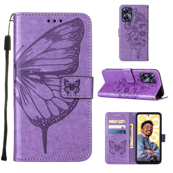 Estuche para teléfono de cuero con mariposa en relieve, For OnePlus Ace 2 5G / 11R 5G, For Motorola Moto G Stylus 5G 2023, For Realme 10 4G, For Realme 10 Pro 5G, For Realme 10 Pro+ 5G, For Realme C55, For Realme GT Neo 5 5G / GT3                      ...