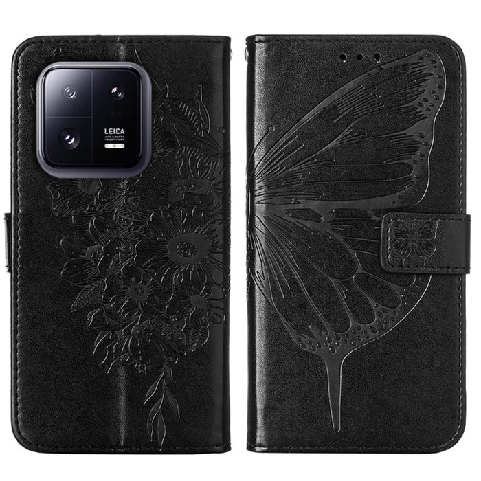 Estuche para teléfono de cuero con mariposa en relieve, For Xiaomi 13 Pro, For Xiaomi Poco X5 Pro 5G / Redmi Note 12 Pro Speed