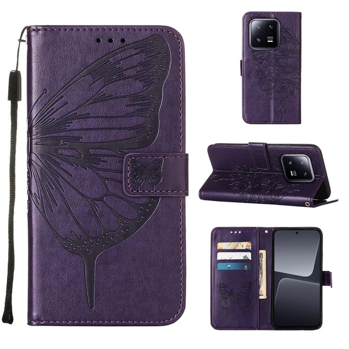 Estuche para teléfono de cuero con mariposa en relieve, For Xiaomi 13 Pro, For Xiaomi Poco X5 Pro 5G / Redmi Note 12 Pro Speed
