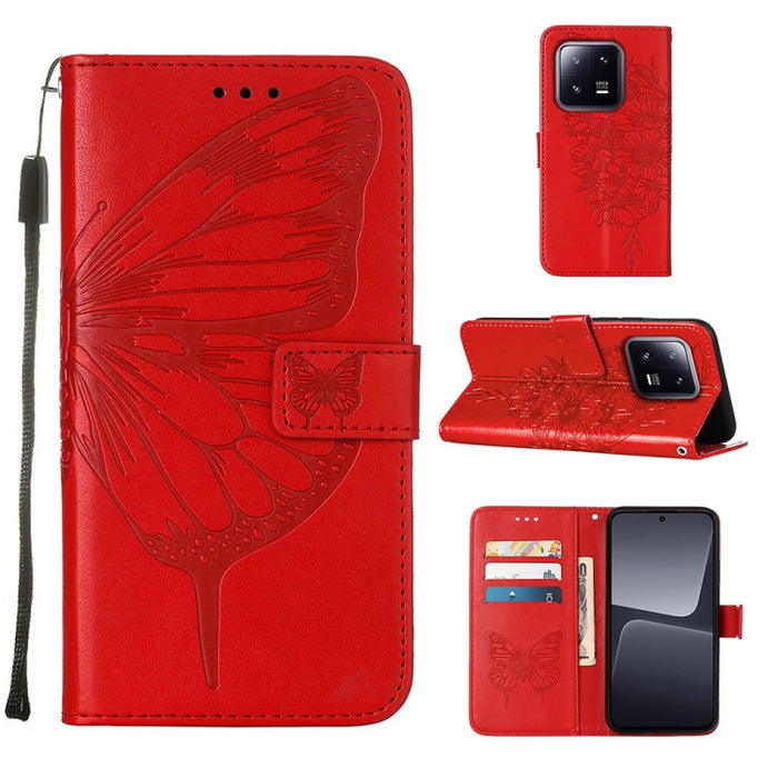 Estuche para teléfono de cuero con mariposa en relieve, For Xiaomi 13 Pro, For Xiaomi Poco X5 Pro 5G / Redmi Note 12 Pro Speed