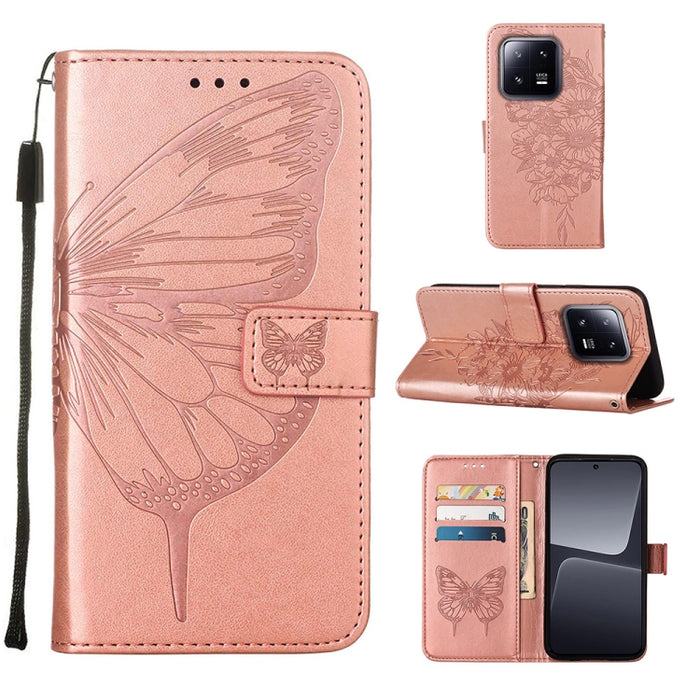 Estuche para teléfono de cuero con mariposa en relieve, For Xiaomi 13 Pro, For Xiaomi Poco X5 Pro 5G / Redmi Note 12 Pro Speed
