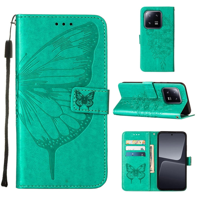 Estuche para teléfono de cuero con mariposa en relieve, For Xiaomi 13 Pro, For Xiaomi Poco X5 Pro 5G / Redmi Note 12 Pro Speed