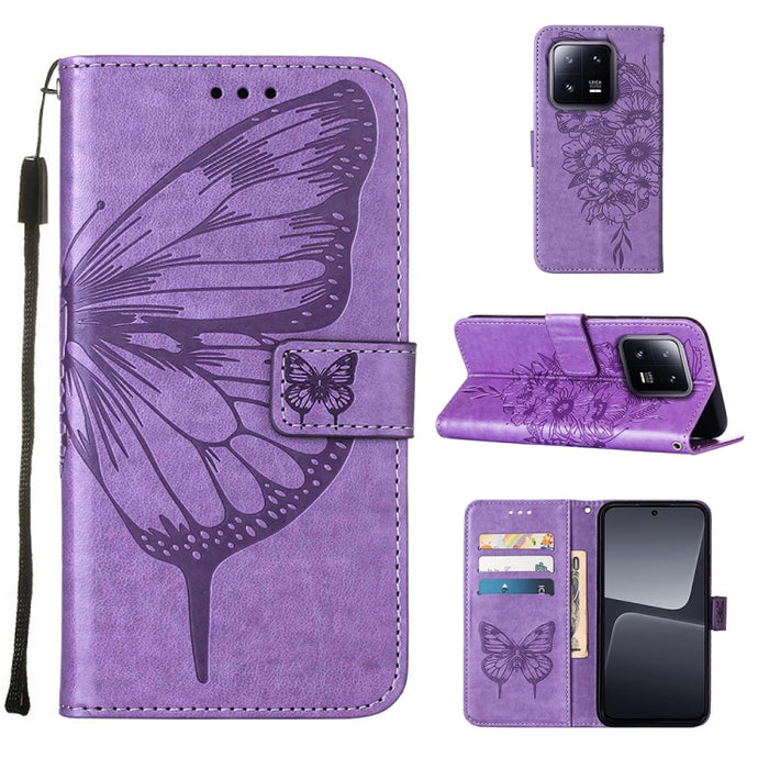 Estuche para teléfono de cuero con mariposa en relieve, For Xiaomi 13 Pro, For Xiaomi Poco X5 Pro 5G / Redmi Note 12 Pro Speed