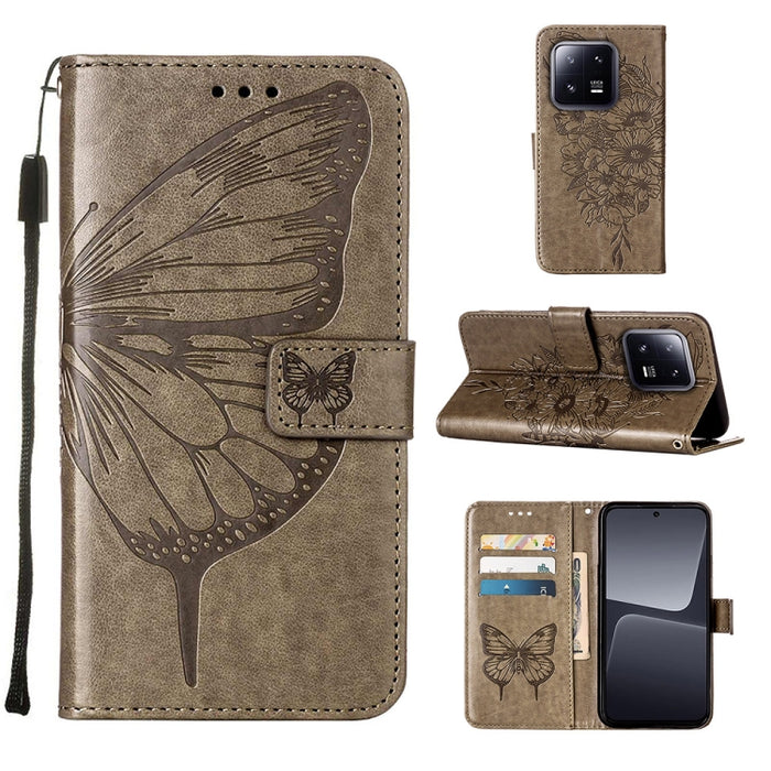 Estuche para teléfono de cuero con mariposa en relieve, For Xiaomi 13 Pro, For Xiaomi Poco X5 Pro 5G / Redmi Note 12 Pro Speed