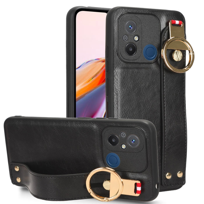 Funda trasera de cuero con muñequera, For Xiaomi Redmi 12C / Poco C55, For Xiaomi Redmi K60 / K60 Pro