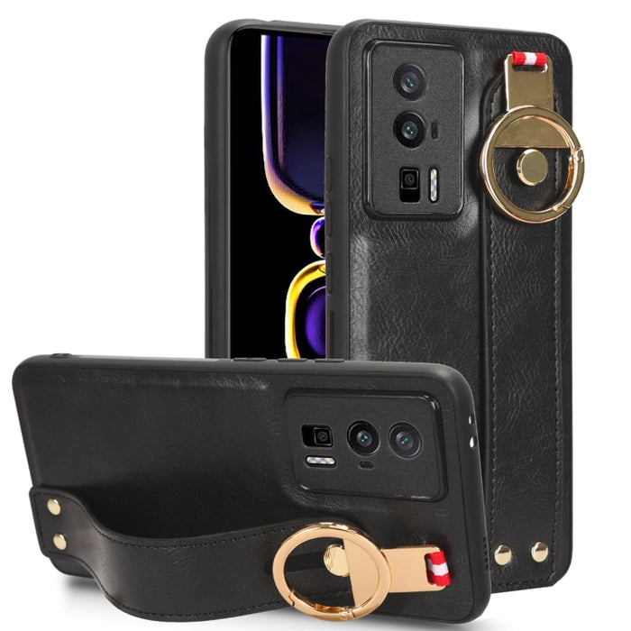 Funda trasera de cuero con muñequera, For Xiaomi Redmi 12C / Poco C55, For Xiaomi Redmi K60 / K60 Pro