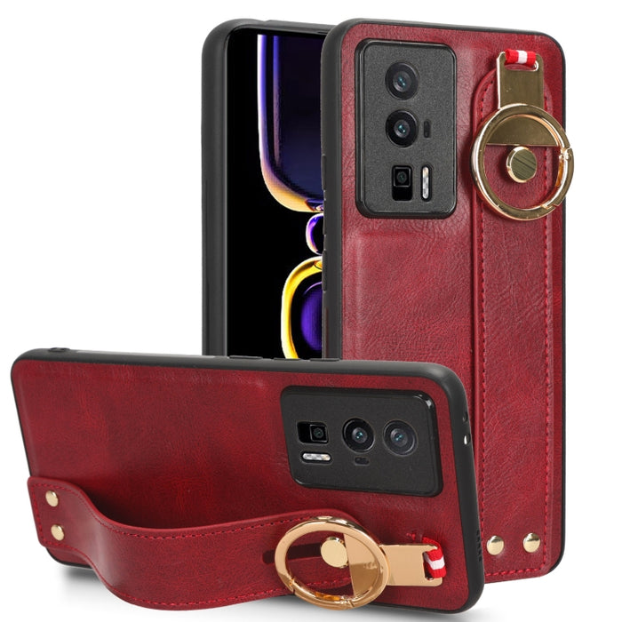 Funda trasera de cuero con muñequera, For Xiaomi Redmi 12C / Poco C55, For Xiaomi Redmi K60 / K60 Pro