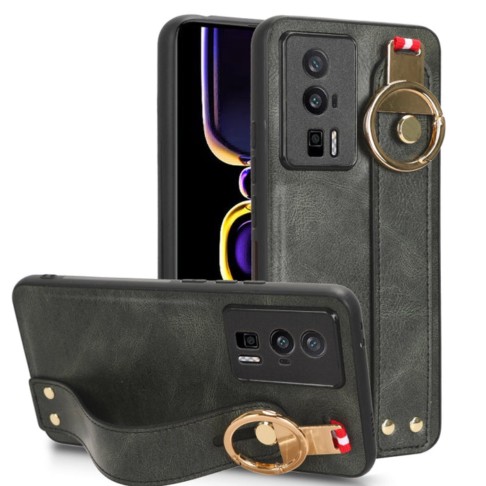 Funda trasera de cuero con muñequera, For Xiaomi Redmi 12C / Poco C55, For Xiaomi Redmi K60 / K60 Pro
