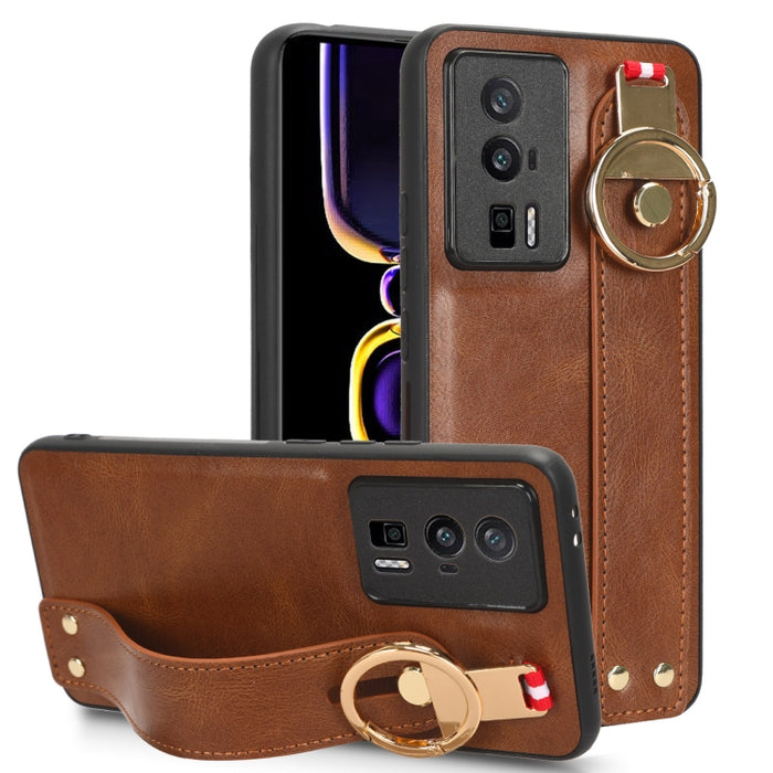 Funda trasera de cuero con muñequera, For Xiaomi Redmi 12C / Poco C55, For Xiaomi Redmi K60 / K60 Pro