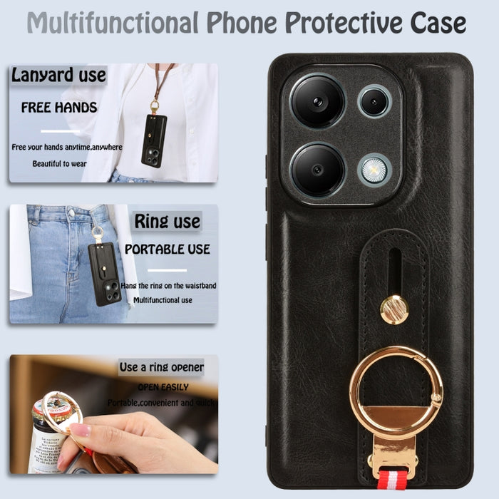 Funda trasera de cuero con muñequera, For Xiaomi Poco M6 Pro 4G, For Xiaomi Redmi Note 13 Pro 4G, For Xiaomi Redmi A3, For Xiaomi Poco X6 Pro/Redmi K70E, For Xiaomi 14 Ultra, For Xiaomi Redmi 13C 4G/Poco C65, For Xiaomi 14 Pro, For Xiaomi 14           ...