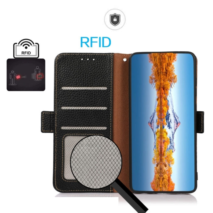 KHAZNEH Side-Magnetic Litchi Genuine Leather RFID Phone Case, For Xiaomi 13 Ultra, For Asus ROG Phone 7