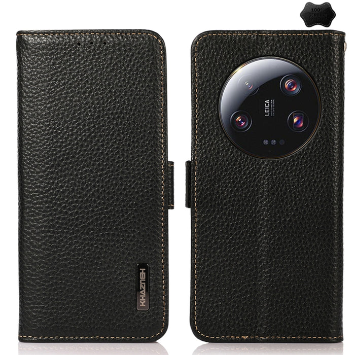 KHAZNEH Side-Magnetic Litchi Genuine Leather RFID Phone Case, For Xiaomi 13 Ultra, For Asus ROG Phone 7