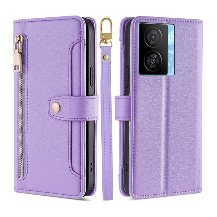 Estuche para teléfono de cuero con cremallera cruzada con textura de oveja, For vivo iQOO Z7x, For OPPO A55S 5G, For Realme GT Neo5 SE, For Xiaomi Redmi Note 12 Turbo, For Kyocera Digno SX3-KYG02, For Nokia C12, For Nokia C22, For Nokia C32            ...