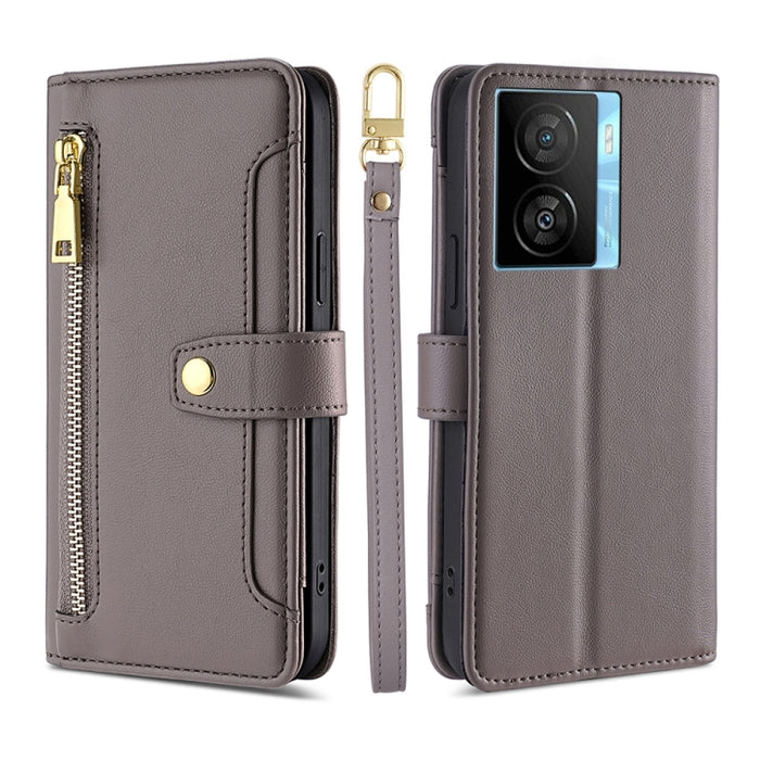 Estuche para teléfono de cuero con cremallera cruzada con textura de oveja, For vivo iQOO Z7x, For OPPO A55S 5G, For Realme GT Neo5 SE, For Xiaomi Redmi Note 12 Turbo, For Kyocera Digno SX3-KYG02, For Nokia C12, For Nokia C22, For Nokia C32            ...