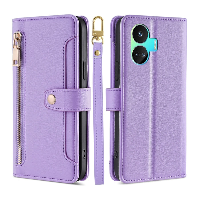 Estuche para teléfono de cuero con cremallera cruzada con textura de oveja, For vivo iQOO Z7x, For OPPO A55S 5G, For Realme GT Neo5 SE, For Xiaomi Redmi Note 12 Turbo, For Kyocera Digno SX3-KYG02, For Nokia C12, For Nokia C22, For Nokia C32            ...