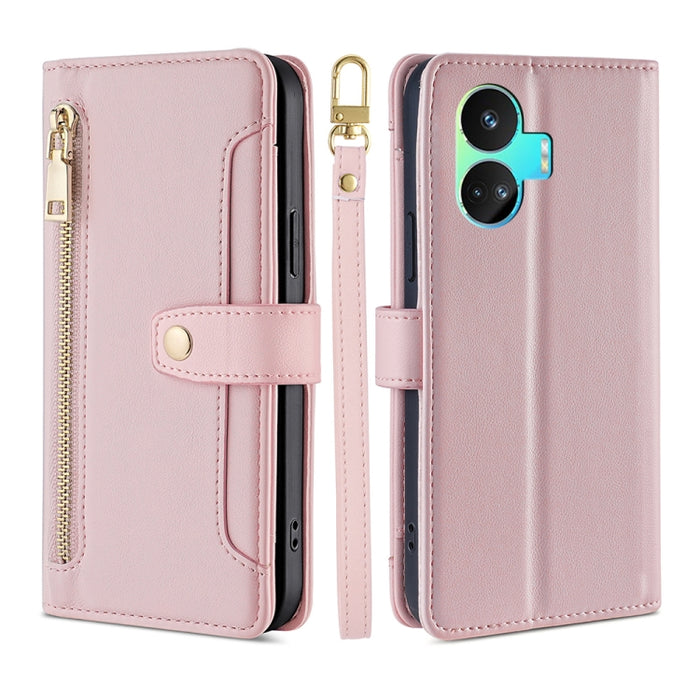 Estuche para teléfono de cuero con cremallera cruzada con textura de oveja, For vivo iQOO Z7x, For OPPO A55S 5G, For Realme GT Neo5 SE, For Xiaomi Redmi Note 12 Turbo, For Kyocera Digno SX3-KYG02, For Nokia C12, For Nokia C22, For Nokia C32            ...