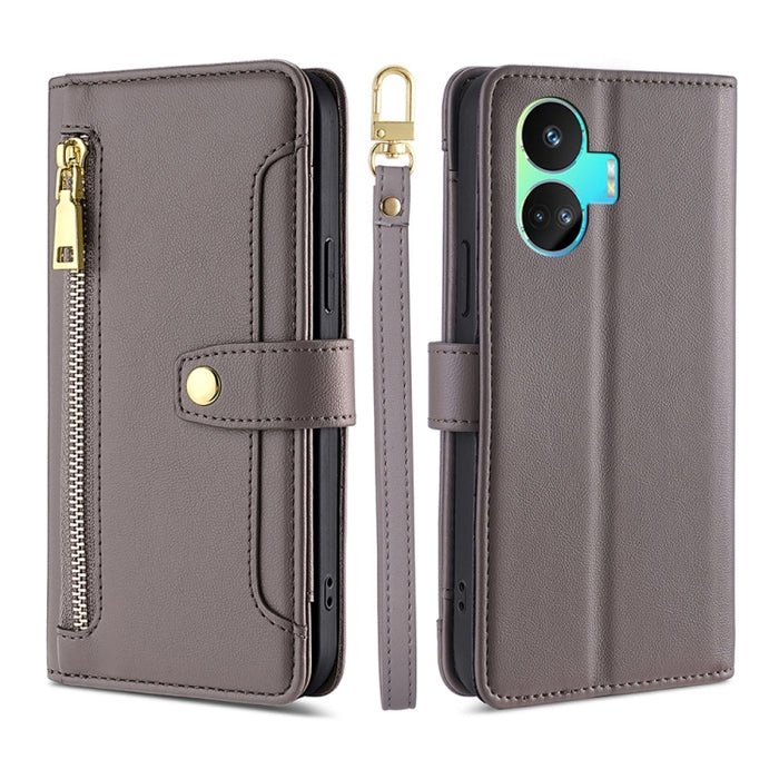 Estuche para teléfono de cuero con cremallera cruzada con textura de oveja, For vivo iQOO Z7x, For OPPO A55S 5G, For Realme GT Neo5 SE, For Xiaomi Redmi Note 12 Turbo, For Kyocera Digno SX3-KYG02, For Nokia C12, For Nokia C22, For Nokia C32            ...