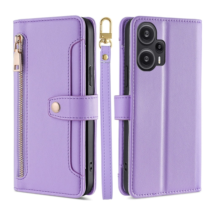 Estuche para teléfono de cuero con cremallera cruzada con textura de oveja, For vivo iQOO Z7x, For OPPO A55S 5G, For Realme GT Neo5 SE, For Xiaomi Redmi Note 12 Turbo, For Kyocera Digno SX3-KYG02, For Nokia C12, For Nokia C22, For Nokia C32            ...