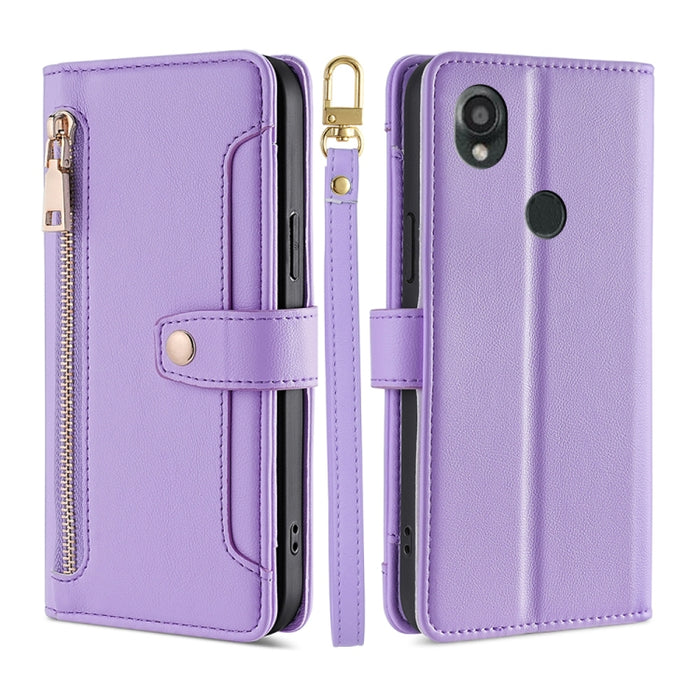 Estuche para teléfono de cuero con cremallera cruzada con textura de oveja, For vivo iQOO Z7x, For OPPO A55S 5G, For Realme GT Neo5 SE, For Xiaomi Redmi Note 12 Turbo, For Kyocera Digno SX3-KYG02, For Nokia C12, For Nokia C22, For Nokia C32            ...