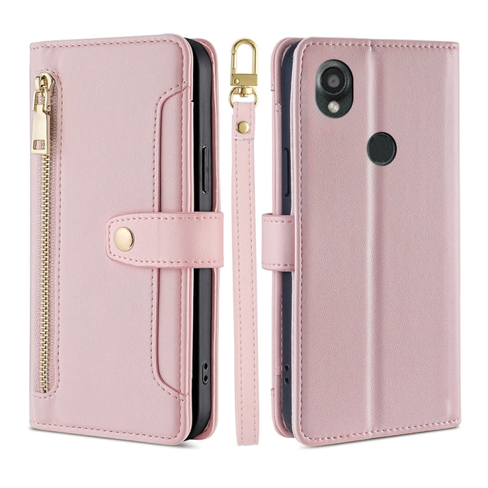 Estuche para teléfono de cuero con cremallera cruzada con textura de oveja, For vivo iQOO Z7x, For OPPO A55S 5G, For Realme GT Neo5 SE, For Xiaomi Redmi Note 12 Turbo, For Kyocera Digno SX3-KYG02, For Nokia C12, For Nokia C22, For Nokia C32            ...