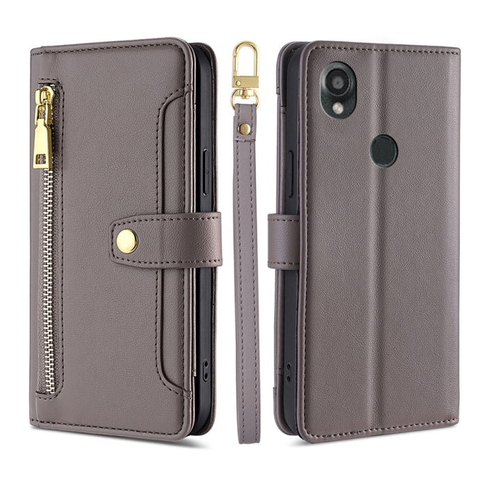 Estuche para teléfono de cuero con cremallera cruzada con textura de oveja, For vivo iQOO Z7x, For OPPO A55S 5G, For Realme GT Neo5 SE, For Xiaomi Redmi Note 12 Turbo, For Kyocera Digno SX3-KYG02, For Nokia C12, For Nokia C22, For Nokia C32            ...
