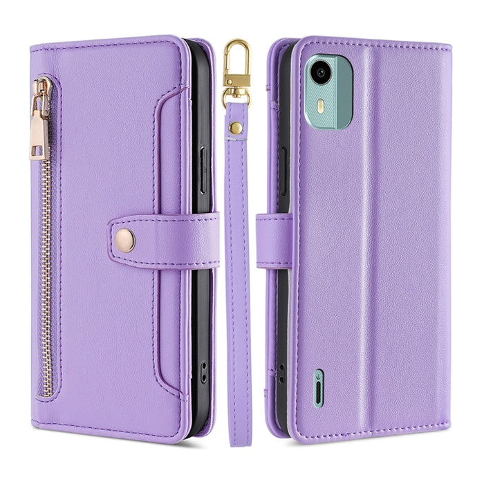 Estuche para teléfono de cuero con cremallera cruzada con textura de oveja, For vivo iQOO Z7x, For OPPO A55S 5G, For Realme GT Neo5 SE, For Xiaomi Redmi Note 12 Turbo, For Kyocera Digno SX3-KYG02, For Nokia C12, For Nokia C22, For Nokia C32            ...