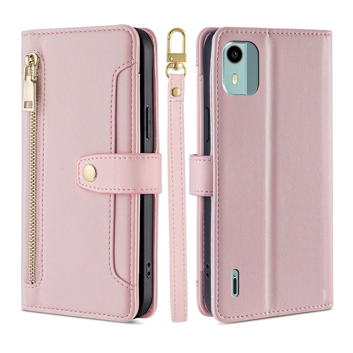 Estuche para teléfono de cuero con cremallera cruzada con textura de oveja, For vivo iQOO Z7x, For OPPO A55S 5G, For Realme GT Neo5 SE, For Xiaomi Redmi Note 12 Turbo, For Kyocera Digno SX3-KYG02, For Nokia C12, For Nokia C22, For Nokia C32            ...