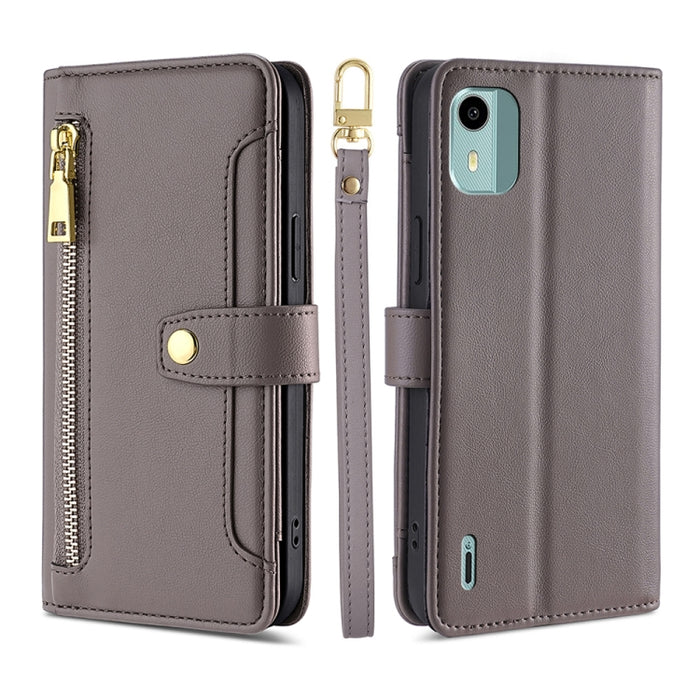 Estuche para teléfono de cuero con cremallera cruzada con textura de oveja, For vivo iQOO Z7x, For OPPO A55S 5G, For Realme GT Neo5 SE, For Xiaomi Redmi Note 12 Turbo, For Kyocera Digno SX3-KYG02, For Nokia C12, For Nokia C22, For Nokia C32            ...