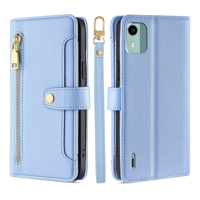 Estuche para teléfono de cuero con cremallera cruzada con textura de oveja, For vivo iQOO Z7x, For OPPO A55S 5G, For Realme GT Neo5 SE, For Xiaomi Redmi Note 12 Turbo, For Kyocera Digno SX3-KYG02, For Nokia C12, For Nokia C22, For Nokia C32            ...