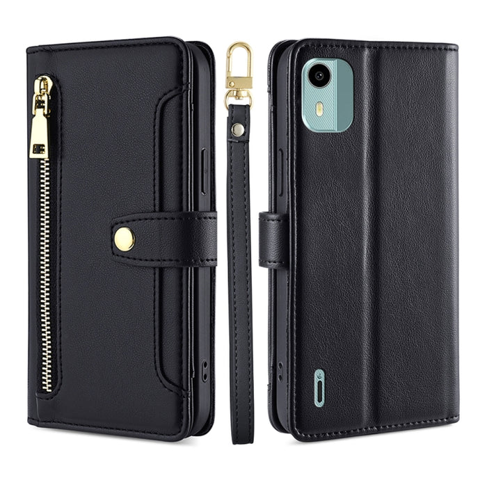 Estuche para teléfono de cuero con cremallera cruzada con textura de oveja, For vivo iQOO Z7x, For OPPO A55S 5G, For Realme GT Neo5 SE, For Xiaomi Redmi Note 12 Turbo, For Kyocera Digno SX3-KYG02, For Nokia C12, For Nokia C22, For Nokia C32            ...