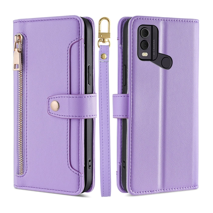 Estuche para teléfono de cuero con cremallera cruzada con textura de oveja, For vivo iQOO Z7x, For OPPO A55S 5G, For Realme GT Neo5 SE, For Xiaomi Redmi Note 12 Turbo, For Kyocera Digno SX3-KYG02, For Nokia C12, For Nokia C22, For Nokia C32            ...