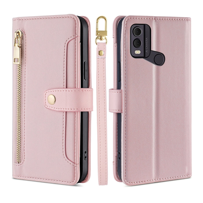 Estuche para teléfono de cuero con cremallera cruzada con textura de oveja, For vivo iQOO Z7x, For OPPO A55S 5G, For Realme GT Neo5 SE, For Xiaomi Redmi Note 12 Turbo, For Kyocera Digno SX3-KYG02, For Nokia C12, For Nokia C22, For Nokia C32            ...
