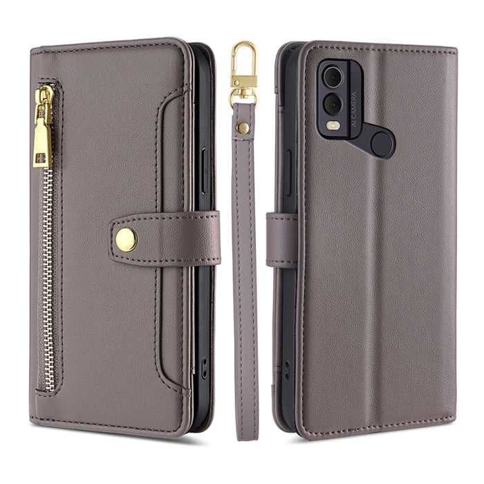 Estuche para teléfono de cuero con cremallera cruzada con textura de oveja, For vivo iQOO Z7x, For OPPO A55S 5G, For Realme GT Neo5 SE, For Xiaomi Redmi Note 12 Turbo, For Kyocera Digno SX3-KYG02, For Nokia C12, For Nokia C22, For Nokia C32            ...