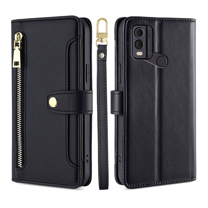 Estuche para teléfono de cuero con cremallera cruzada con textura de oveja, For vivo iQOO Z7x, For OPPO A55S 5G, For Realme GT Neo5 SE, For Xiaomi Redmi Note 12 Turbo, For Kyocera Digno SX3-KYG02, For Nokia C12, For Nokia C22, For Nokia C32            ...