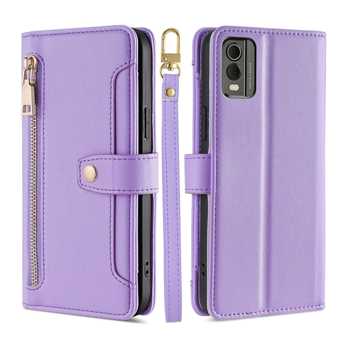 Estuche para teléfono de cuero con cremallera cruzada con textura de oveja, For vivo iQOO Z7x, For OPPO A55S 5G, For Realme GT Neo5 SE, For Xiaomi Redmi Note 12 Turbo, For Kyocera Digno SX3-KYG02, For Nokia C12, For Nokia C22, For Nokia C32            ...
