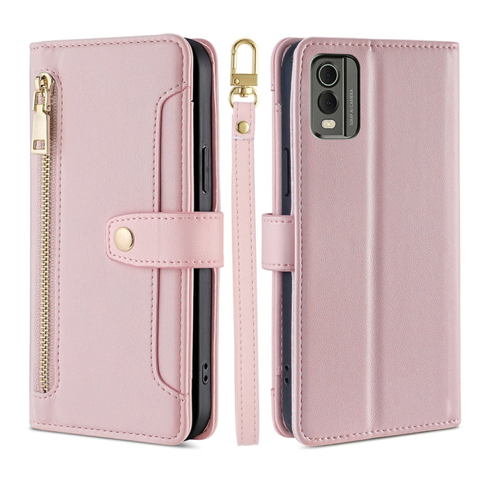 Estuche para teléfono de cuero con cremallera cruzada con textura de oveja, For vivo iQOO Z7x, For OPPO A55S 5G, For Realme GT Neo5 SE, For Xiaomi Redmi Note 12 Turbo, For Kyocera Digno SX3-KYG02, For Nokia C12, For Nokia C22, For Nokia C32            ...