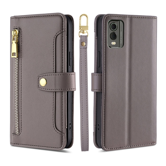 Estuche para teléfono de cuero con cremallera cruzada con textura de oveja, For vivo iQOO Z7x, For OPPO A55S 5G, For Realme GT Neo5 SE, For Xiaomi Redmi Note 12 Turbo, For Kyocera Digno SX3-KYG02, For Nokia C12, For Nokia C22, For Nokia C32            ...