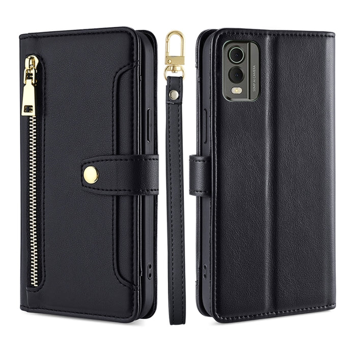 Estuche para teléfono de cuero con cremallera cruzada con textura de oveja, For vivo iQOO Z7x, For OPPO A55S 5G, For Realme GT Neo5 SE, For Xiaomi Redmi Note 12 Turbo, For Kyocera Digno SX3-KYG02, For Nokia C12, For Nokia C22, For Nokia C32            ...