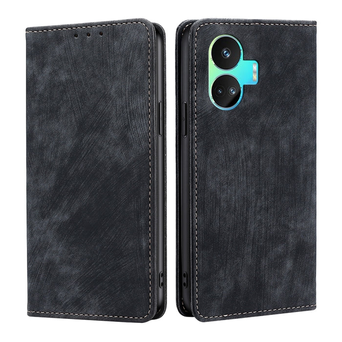 Estuche para teléfono de cuero magnético con cepillo antirrobo RFID, For vivo iQOO Z7x, For OPPO A55S 5G, For Realme GT Neo5 SE, For Xiaomi Redmi Note 12 Turbo, For Kyocera Digno SX3-KYG02, For Nokia C12, For Nokia C22, For Nokia C32                   ...