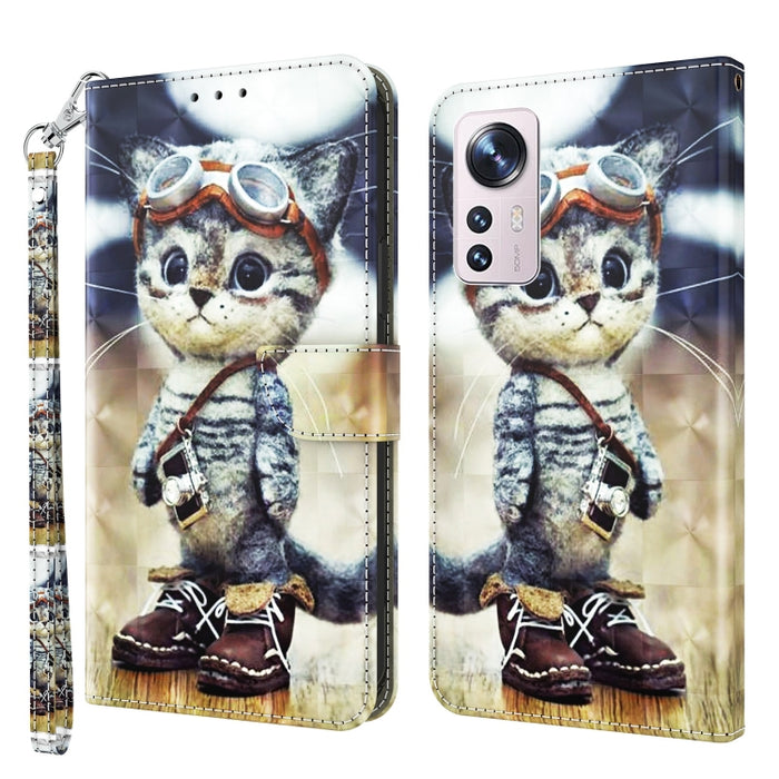 Estuche para teléfono de cuero con patrón pintado en 3D, For Xiaomi 12 Pro, For Xiaomi 12, For Xiaomi Redmi Note 10 Pro