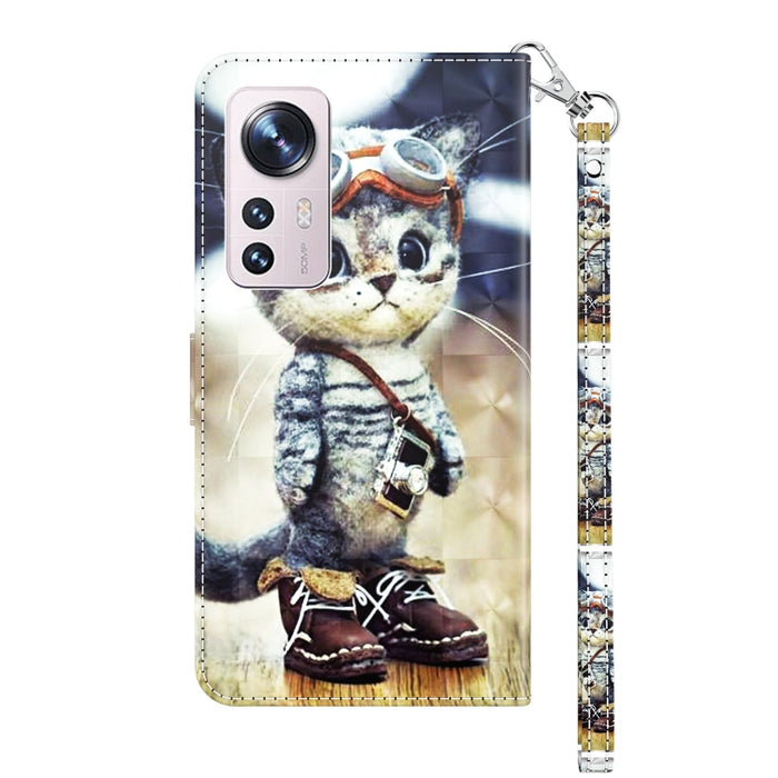 Estuche para teléfono de cuero con patrón pintado en 3D, For Xiaomi 12 Pro, For Xiaomi 12, For Xiaomi Redmi Note 10 Pro