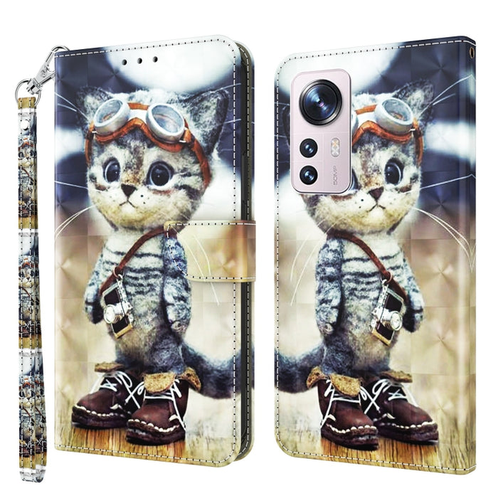 Estuche para teléfono de cuero con patrón pintado en 3D, For Xiaomi 12 Pro, For Xiaomi 12, For Xiaomi Redmi Note 10 Pro