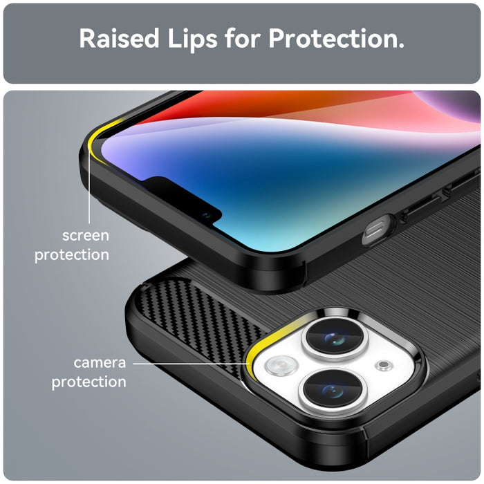 Caja de teléfono TPU de fibra de carbono con textura cepillada, For iPhone 15, For iPhone 15 Plus, For iPhone 15 Pro, For iPhone 15 Pro Max