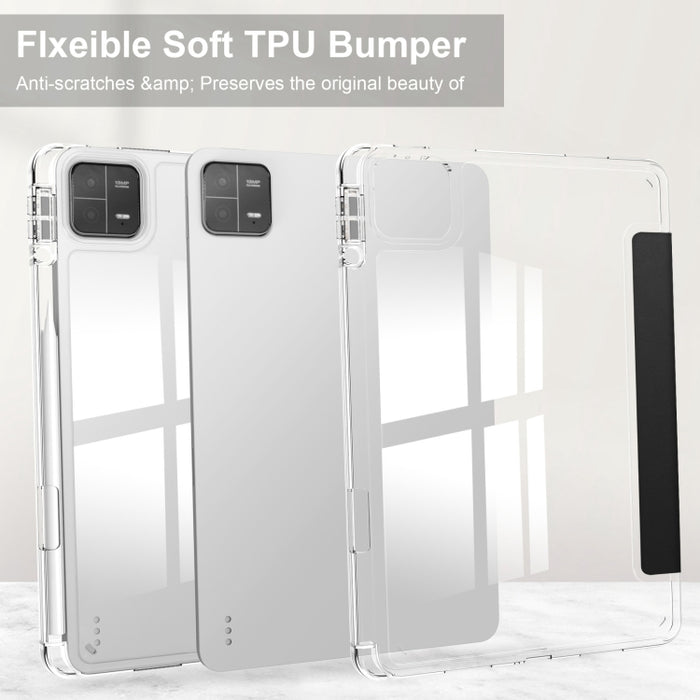 Estuche para tableta de cuero inteligente de TPU transparente de 3 pliegues, For Xiaomi Pad 6 / 6 Pro