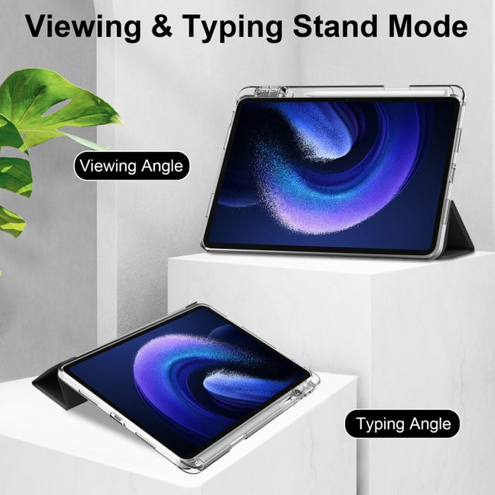 Estuche para tableta de cuero inteligente de TPU transparente de 3 pliegues, For Xiaomi Pad 6 / 6 Pro