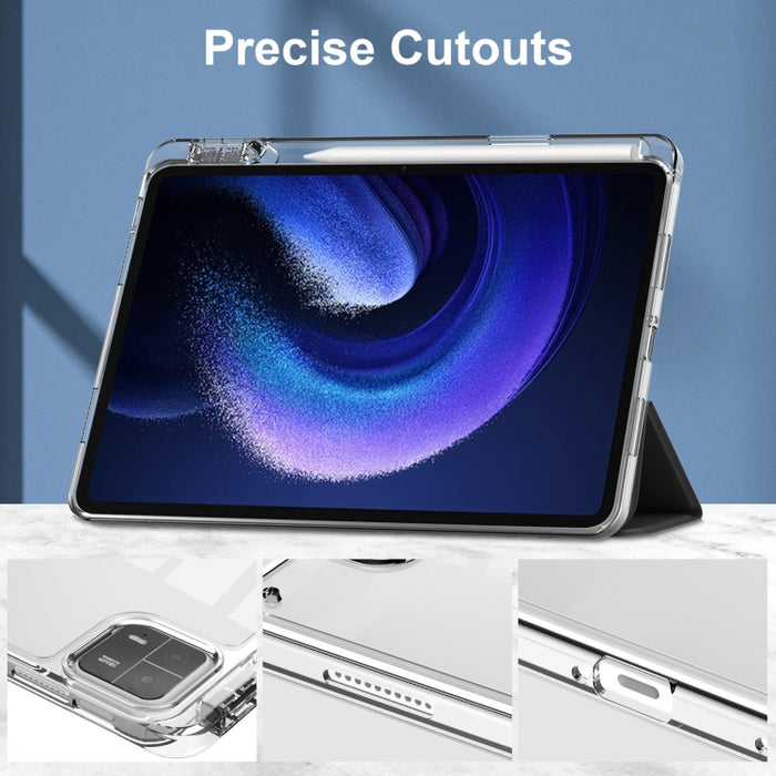 Estuche para tableta de cuero inteligente de TPU transparente de 3 pliegues, For Xiaomi Pad 6 / 6 Pro