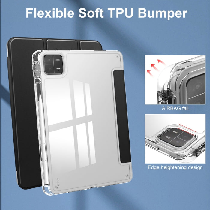 Estuche para tableta de cuero inteligente de TPU transparente de 3 pliegues, For Xiaomi Pad 6 / 6 Pro