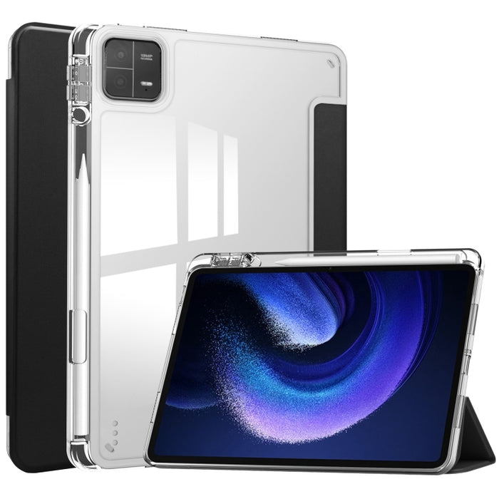 Estuche para tableta de cuero inteligente de TPU transparente de 3 pliegues, For Xiaomi Pad 6 / 6 Pro